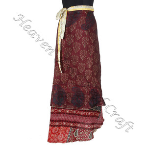 Falda Sari de seda reciclada con envoltura mágica de 38 pulgadas, vestido de estilo reversible bohemio, Vestido largo de seda de diseñador al por mayor para mujer - Product Image 1