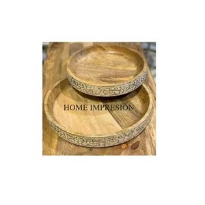 Étonnant plat et plateau de service en bois Forme ronde Plateau pour tasses à café Ensemble de 2 plateaux en bois pour hôtel Plat en bois Plateau pour serveur - Product Image 1