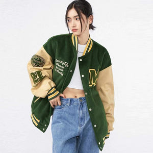 Chaqueta de béisbol de retazos personalizada 2023 para mujer, chaqueta recortada con letras Vintage con bordado, chaqueta de punto de invierno de talla grande - Product Image 2