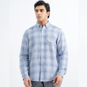 Camisas elegantes de franela para hombre, camisas de vestir a cuadros de manga larga, bolsillo en el pecho, camisas de talla grande estándar para hombre, 100% algodón - Product Image 1