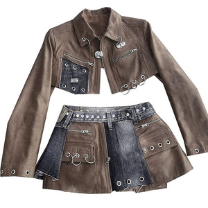 ชุดเสื้อผ้า2ชิ้นสำหรับ2026เสื้อเอวลอยและกระโปรงผ้ายีนส์ปะติดมีสไตล์มาใหม่ - Product Image 5