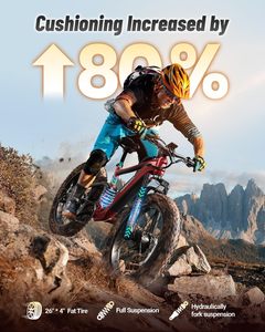 Bici elettrica a doppio motore per adulti 1600W, batteria 48V 20AH con sensore di coppia, sospensione completa, pneumatico grasso da 26 ", 28mph, 80 miglia - Product Image 4