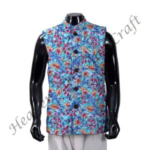 Veste Kantha ethnique matelassée à imprimé bloc à la main hiver manteau court en coton pour hommes veste en coton imprimé bloc en gros - Product Image 2