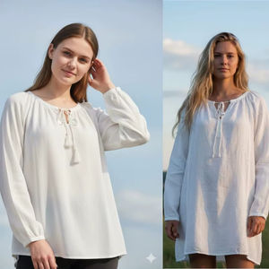 Vestido Corto Bohemio Vintage para Mujer, Cuello en V, Manga Larga, 100% Algodón, Forro 100% Algodón, Suave, Ligero, Mini, Casual - Product Image 1