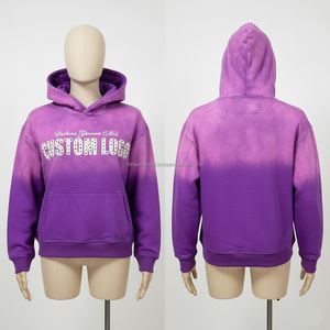 Custom Streetwear Unisex Sun Faded Acid Wash <b>Hoodie</b> Rhinestone Screen Print Men OEM Custom Fashion <b>Hoodie</b> - Product Image 1