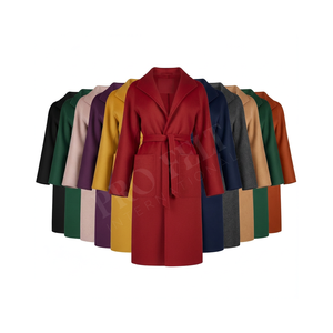 Ventes en gros de manteaux longs en laine personnalisés avec ceinture, élégants, formels, décontractés, pour femmes, vêtements de bureau, manteaux confortables - Product Image 1