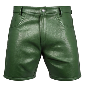 Shorts en cuir de mouton véritable pour hommes, style boxer, décontractés, en cuir véritable, pour club, brodés, shorts en cuir véritable pour hommes, noirs - Product Image 1