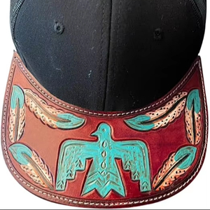 and <b>Tooled</b> Leather Trucker Caps Hat Customized High Quality Genuine Leather Men & Women Trucker Hats - Product Image 1