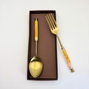 VENTES CHAUDES Serviteur à salade en acier inoxydable doré avec poignée en résine jaune pour un usage domestique et en restaurant - Product Image 5