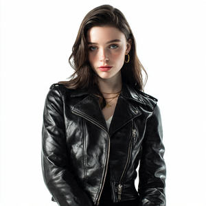 Chaqueta de Cuero PU para Mujer, Estilo Urbano, OEM, Cuello Camisero, Chaqueta de Cuero Genuino para Motociclista - Product Image 6