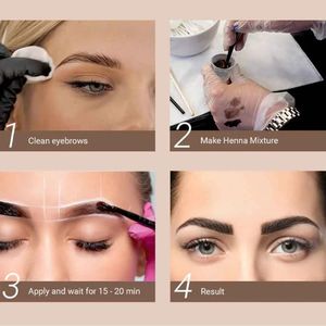 Precio al por mayor de larga duración marrón oscuro Henna ceja tinte Kit logotipo personalizado ceja tinte doble cabeza semipermanente impermeable 6 - Product Image 4