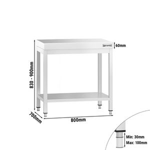 Commercial <b>Stainless</b> <b>Steel</b> Centre <b>Table</b> PREMIUM - 800x700mm - with Undershelf - with Cross Bracing - Product Image 2