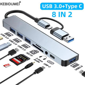 Station d'accueil adaptateur USB 3.0 Type C avec port USB 2.0, lecteur de cartes TF/SD et sortie audio – En stock - Product Image 1