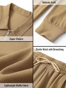 Chándal de gofre para hombre, conjunto de 2 piezas, chándal informal de manga larga con cremallera, conjuntos de chándal atléticos sólidos para correr - Product Image 5