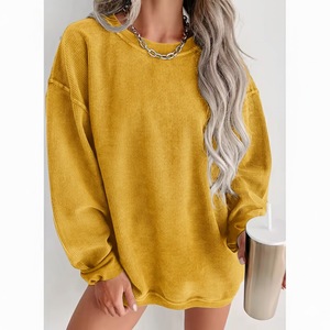 Sweat-shirt en tricot lavé vintage d'hiver avec logo brodé personnalisé, écologique, imperméable, pour femme, pull oversize à col rond, doux - Product Image 3