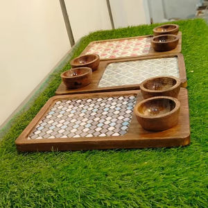 Plateau en bois d'acacia extra large fait à la main pouf avec poignée caractéristique décorative - Product Image 1