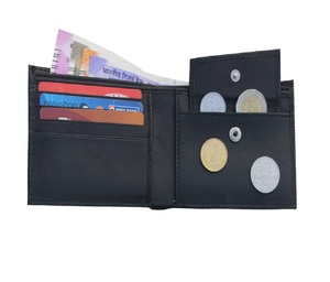 Cartera minimalista delgada de cuero genuino marrón clásico para hombre con accesorio de ropa de bloqueo RFID con logotipo personalizado - Product Image 1