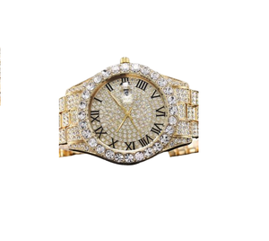 Montre en diamant faite à la main pour femmes avec cristaux étincelants cadran rond bracelet mince et design de luxe élégant - Product Image 2