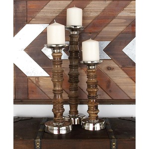 Bougeoir pilier en bois et métal de luxe pour la maison de table décoration de noël et de mariage piliers de bougie - Product Image 5