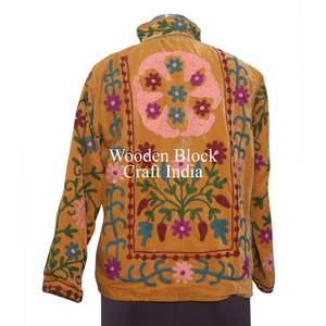 Handcrafted <b>Velvet</b> Embroidery Exquisite Suzani Design Soft Cotton Lining <b>Women's</b> Short Knitted Elegant Winter Quilted Jacket - Product Image 6