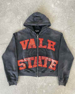 600GSM 1000GSM Custom Embossed Logo Oversized Distressed Embroidery Patch <b>Applique</b> Essential Acid Wash Zip up Boxy Men Hoodie - Product Image 5