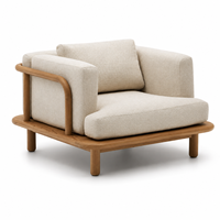 Sillón Moderno Cuadrado de Madera con un Solo Asiento, Brazos Curvos, Tapicería de Tela, Respaldo Acolchado con Relleno de Espuma para Sala de Estar