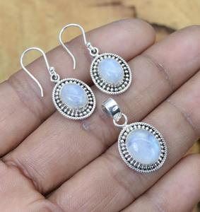 Boho Style classique boucles d'oreilles pendentif ensemble bijoux pour femmes bijoux en argent 925 argent Sterling pierre de lune pierre précieuse à la main - Product Image 2