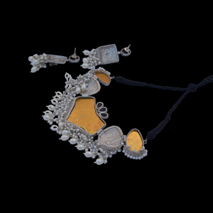 Best Selling <b>Handmade</b> Brass Jewelry Fashionable <b>Silver</b> Look Alike White Polish <b>Necklace</b> with Earrings for Women and Girls - Product Image 6