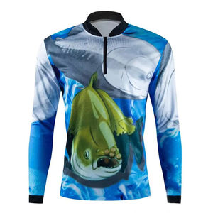 Camisa de Pesca de Manga Larga para Hombre, Estampado de Atún, Protección UV UPF 50, Cierre de Pullover, Estampado Digital Azul, Transpirable, 100% - Product Image 2