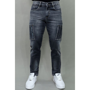 กางเกงยีนส์คาร์โก้สีเทาเข้มทรงเอวกลางยืดได้สำหรับผู้ชาย ขายส่งขายดีที่สุด - Product Image 1