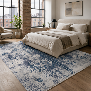 Netline Home Crossed Geometry Mid Blue <b>Washable</b> <b>Rug</b> - Product Image 4