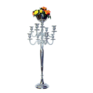 Tall Wedding <b>Candelabra</b> With Flower Bowl Silver Plated Metal <b>Candelabra</b> for Floor Decoration Unique Design Handmade Candle Stand - Product Image 1