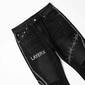 <b>Men</b> Midweight Black Straight High Waist Custom Rhinestone for Graphic <b>Baggy</b> Oversized Distressed Streetwear Y2K <b>Trousers</b> - Product Image 4