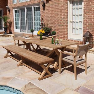 Rallonge de jardin Table à manger en bois de teck massif Table à manger extensible moderne Mobilier Table à manger d'extérieur en teck - Product Image 1