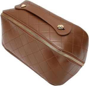 Large Capacity Travel <b>Makeup</b> Bag Leather Cosmetic Bag Travel Essentials <b>Organizers</b> with Compartments Brown Color - Product Image 5