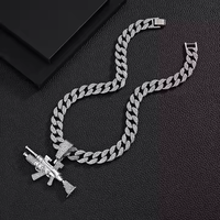 Iced Out Gun Pendentif Collier pour Homme Argent Moissanite Hip Hop Déclaration Cubain Chaîne Bijoux