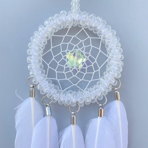 Atrapasueños Art Deco Blanco con Plumas Plateadas Brillantes, Decoración Circular Hecha a Mano para Colgar en la Pared, Regalo con Diseño de Flores de Cerezo - Product Image 4