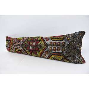 Coussin de traversin amovible et lavable en laine multicolore Kilim Vintage Leaves Luxury Woven Eco-Friendly Non-Slip 12x48 Decorative - Product Image 4