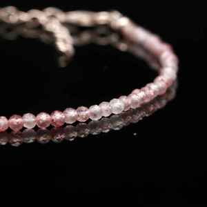 Pulseras de cuentas de piedras preciosas de forma redonda facetada de cuarzo rosa fresa de 2mm pulsera de piedra hecha a mano de cuarzo Natural a precio a granel - Product Image 4