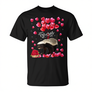 T-shirt en forme de cœur pour la Saint-Valentin Honey Badger, design Animal Love, vêtements unisexes noirs - Product Image 2