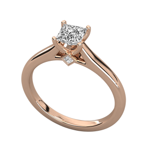 Anillo de Compromiso/Placer para Mujer con Diamante Solitario de Corte Princesa Cultivado en Laboratorio, Patrón Geométrico, Oro Amarillo 9K, Certificado IGI - Product Image 5