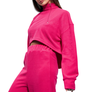 Sweat à capuche court personnalisé demi-fermeture éclair pour femmes, pull à épaules tombantes en polaire pour tenue d'automne élégante sweat-shirt Streetwear - Product Image 5