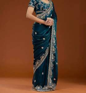 Sari de Chifón Fendy Premium con Bordado de Pavo Real con Lentejuelas y Borde Calado - Product Image 4