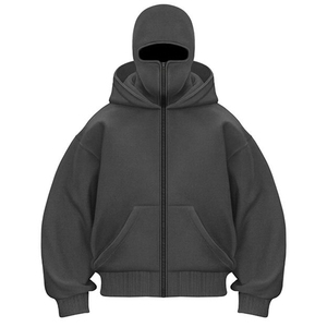 2025 brodé Double capuche cagoule grande taille sweat à capuche zippé avec masque de ski Ninja 100% coton hommes Gangster sweat à capuche - Product Image 5