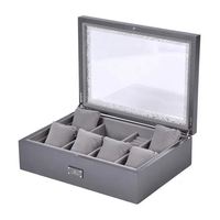 Kotak Penyimpanan Perhiasan Jam Tangan Kulit PU Tutup Kaca Multi Kompartemen Kotak Display Persegi Panjang Organizer untuk Jam Tangan Cincin Anting