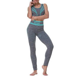 Ensemble de yoga sans couture pour femme, 2 pièces, tenue de sport, leggings taille haute, soutien-gorge de sport, imprimé lettres, tenue d'entraînement, vêtements de sport athlétiques - Product Image 1