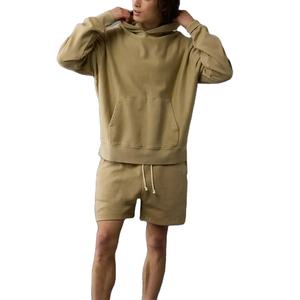 Vêtements d'été et d'automne pour hommes, en molleton 100% coton, ensembles de survêtement - Tailles plus grandes, respirants, en gros, sweats à capuche et shorts, motif uni - Product Image 2