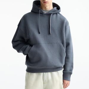 Sweat à capuche thermique surdimensionné de qualité supérieure Denim couleur bleu sweats à capuche pour hommes avec poches et lacets col à capuche Logo personnalisé - Product Image 1