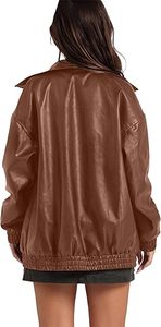 Chaqueta de cuero para mujer, chaqueta bomber de motocicleta de gran tamaño, trajes de moda de otoño - Product Image 5