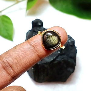 Unique Natural Gold Sheen Obsidian Rings 925 Sterling <b>Silver</b> 10mm Heart 18K Micron Gold Plated Eternity Vermeil Bohemian Jewelry - Product Image 4